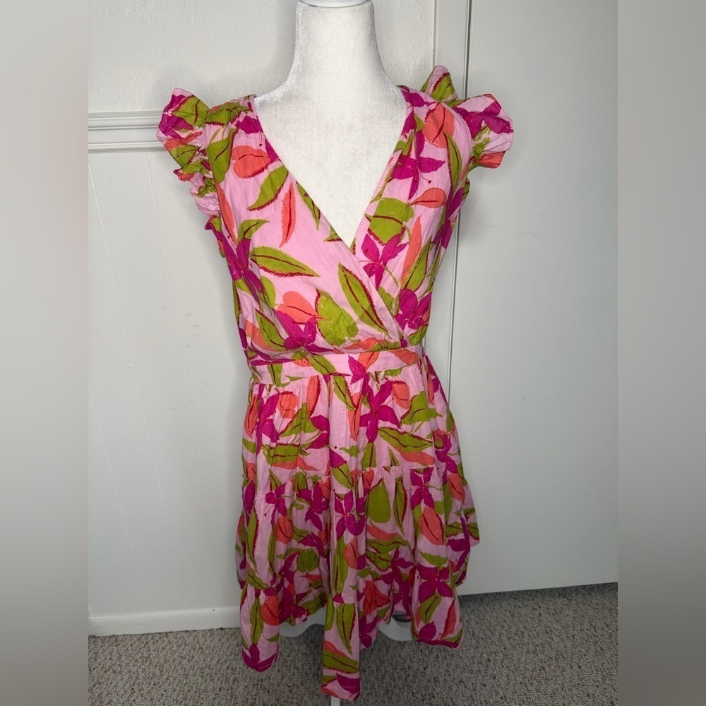 Taylor Floral Pink and Green Midi Dress L - Picture 3 of 8